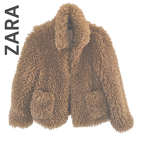 ZARA TEDDY MONGOLIAN CURLY FAUX FUR TAN TEDDY CROP OVERSIZED JACKET SIZE SMALL - Picture 6 of 11